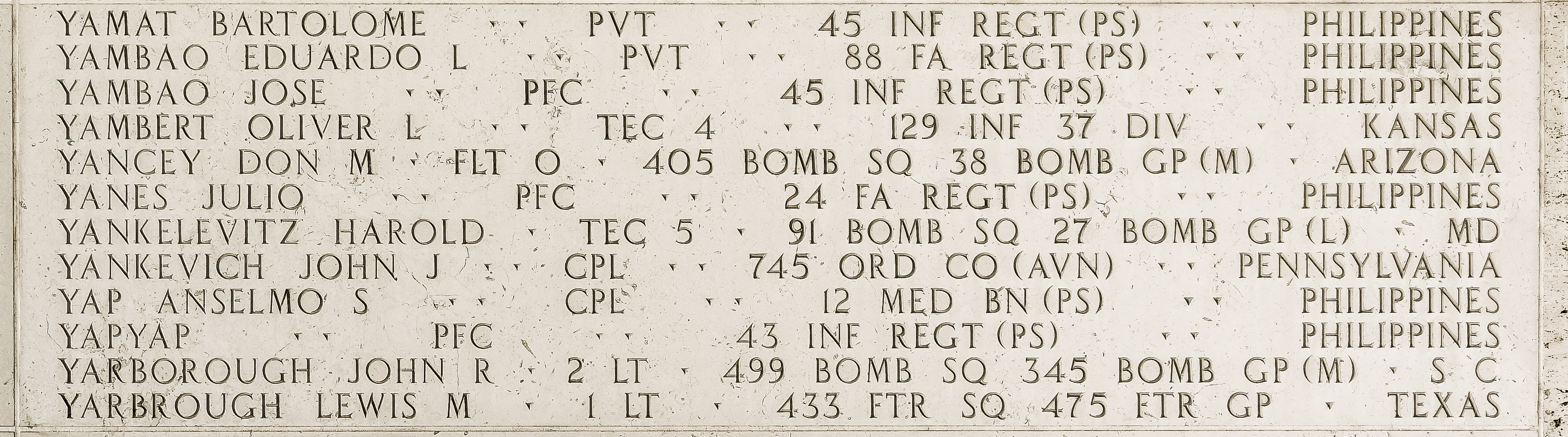 John R. Yarborough, Second Lieutenant